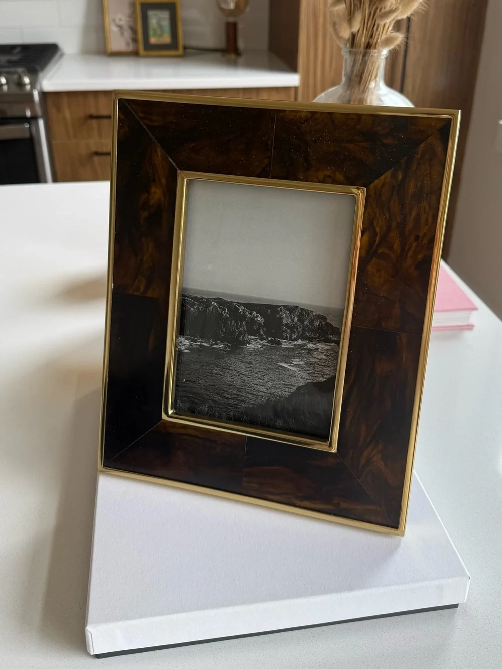 Crate&Barrel Brown Faux-Tortoiseshell Photo Frame with Gold Trim